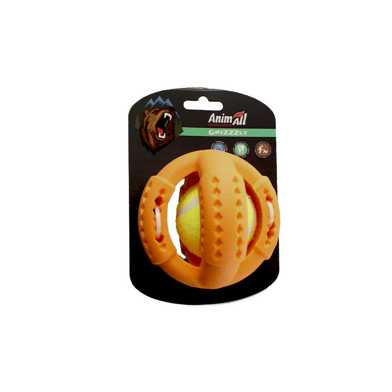 Іграшка AnimAll GrizZzly для собак, тенісний м'яч, жовто-помаранчевий, 11.2 см