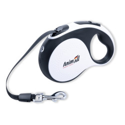 ТМ AnimAll Рулетка-повідець з LED ліхтариком, L до 50кг/5м біла-чорна