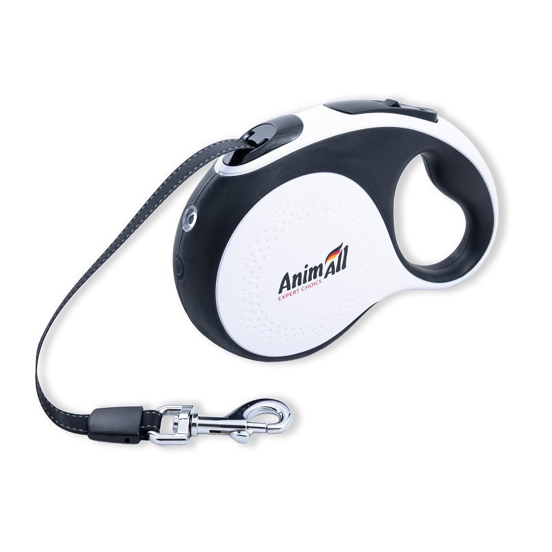 ТМ AnimAll Рулетка-повідець з LED ліхтариком, L до 50кг/5м біла-чорна