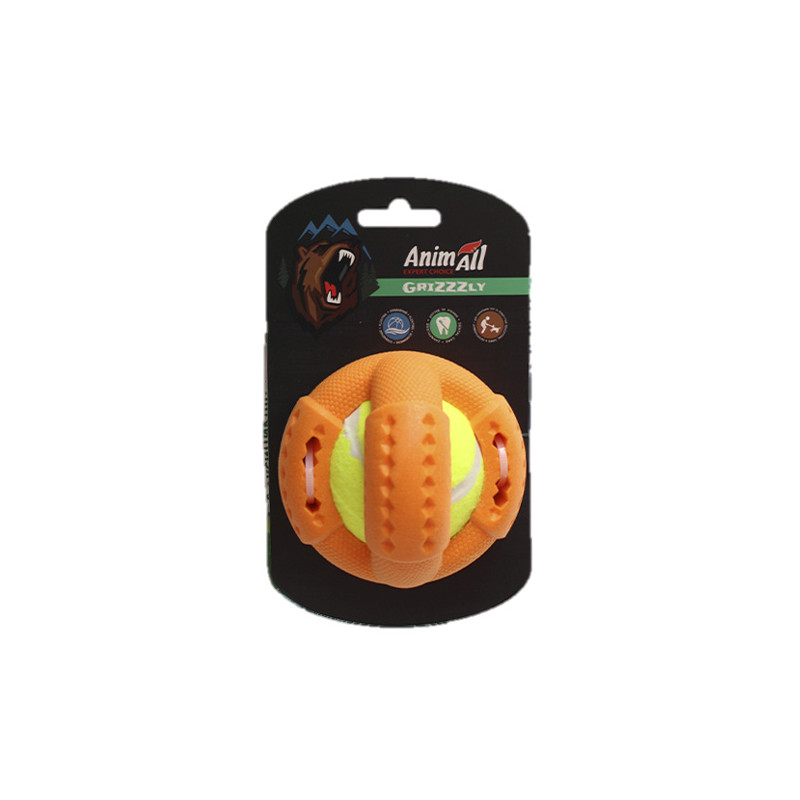 Іграшка AnimAll GrizZzly для собак, тенісний м'яч, жовто-помаранчевий, 9.2 см
