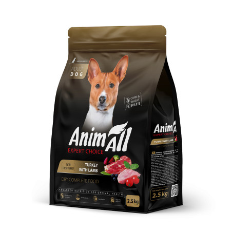АнімАлл Повнораціонний сухий корм для дорослих собак середніх порід зі свіжою індичкою та ягням, 2,5 кг