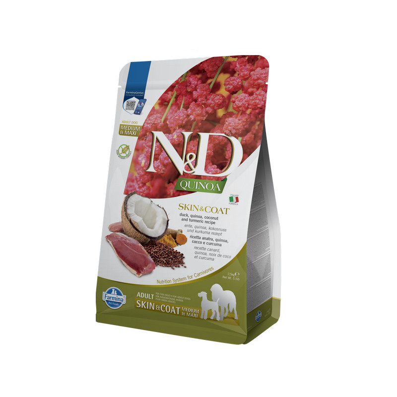 Сухий корм для собак Farmina N&D Quinoa Skin&Coat ADULT MEDIUM & MAX дієт. харчування, при харчовій алергії з качкою, кіноа, кок