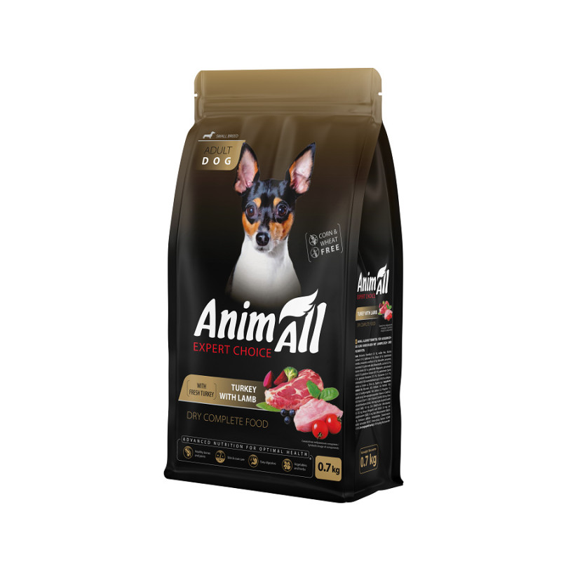 АнімАлл Повнораціонний сухий корм для дорослих собак малих порід зі свіжою індичкою та ягням, 0,7 кг
