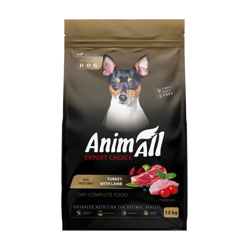 АнімАлл Повнораціонний сухий корм для дорослих собак малих порід зі свіжою індичкою та ягням, 12 кг
