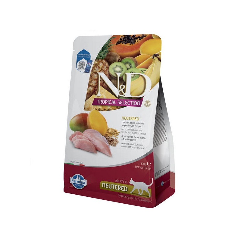 Сухий низькозерновий корм Farmina N&D TROPICAL SELECTION для стерилізованих дорослих котів, курка з тропічними фруктами, 300 г