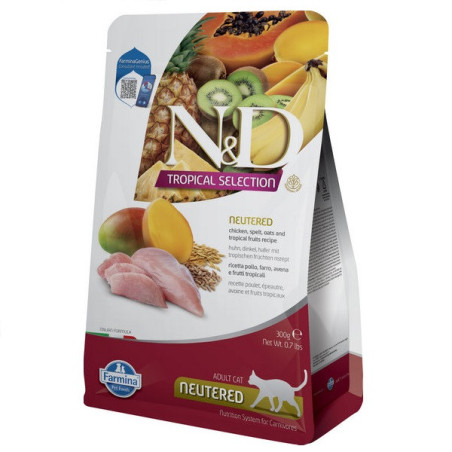 Сухий низькозерновий корм Farmina N&D TROPICAL SELECTION для стерилізованих дорослих котів, курка з тропічними фруктами, 300 г