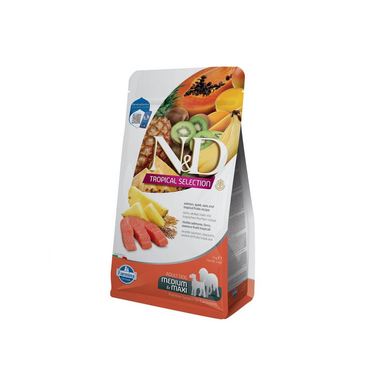 Сухий низькозерновий корм Farmina N&D TROPICAL SELECTION для дорослих собак середніх і великих порід з лососем і тропічними фрук