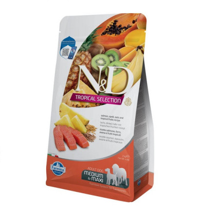 Сухий низькозерновий корм Farmina N&D TROPICAL SELECTION для дорослих собак середніх і великих порід з лососем і тропічними фрук