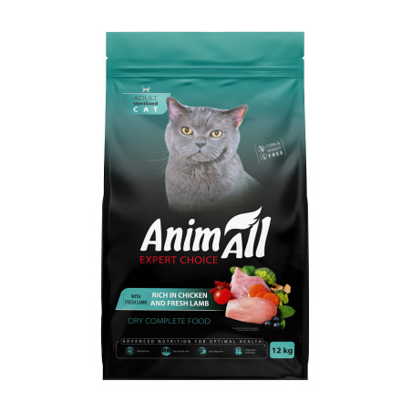 АнімАлл Повнораціонний сухий корм для стерилізованих кішок з куркою та свіжою ягнятиною, 12 кг