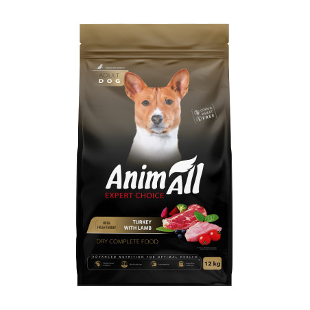 АнімАлл Повнораціонний сухий корм для дорослих собак середніх порід зі свіжою індичкою та ягням, 12 кг