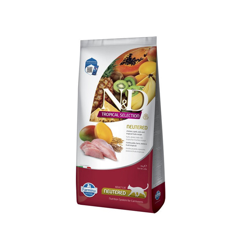 Сухий низькозерновий корм Farmina N&D TROPICAL SELECTION для стерилізованих дорослих котів, курка з тропічними фруктами, 10 кг