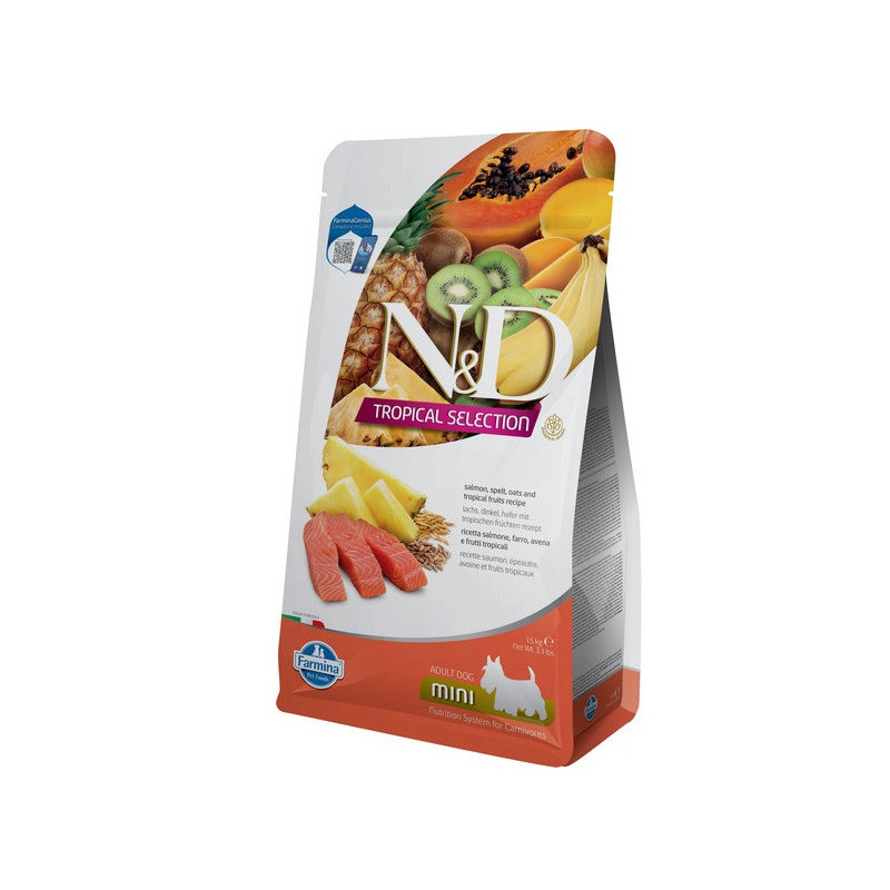Сухий низькозерновий корм Farmina N&D TROPICAL SELECTION для дорослих собак дрібних порід з лососем і тропічними фруктами, 1,5 к