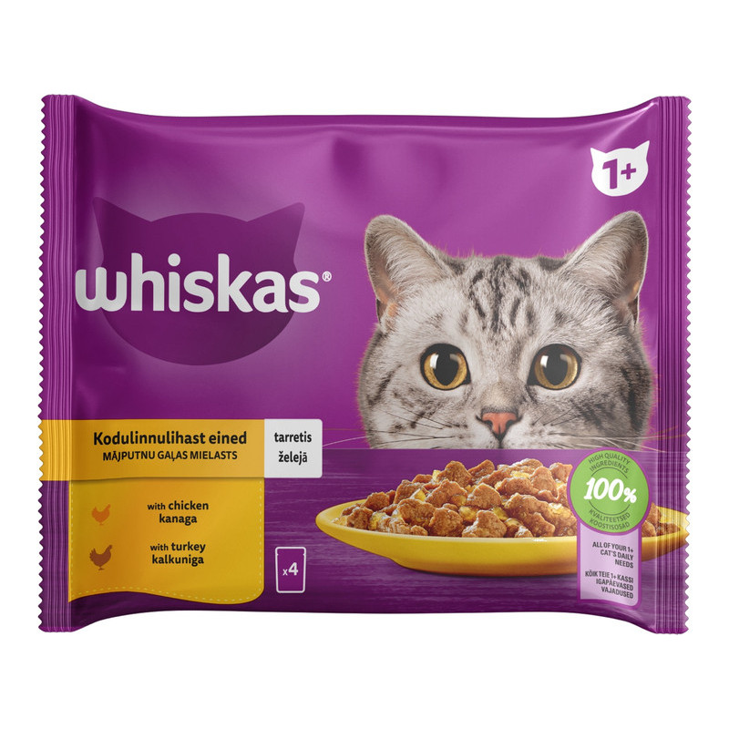 Whiskas паучі для кішок - курка, індичка в желе 4х85 г