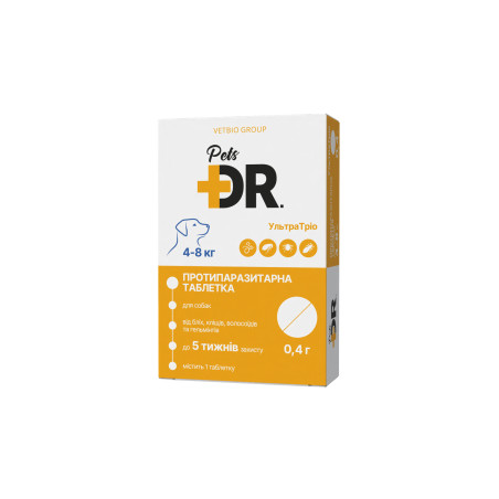 УльтраТріо протипаразитарна таблетка DR.Pets для собак від 4 до 8 кг