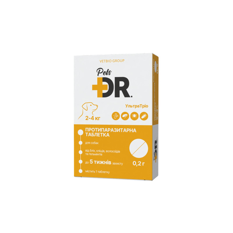 УльтраТріо протипаразитарна таблетка DR.Pets для собак від 2 до 4 кг